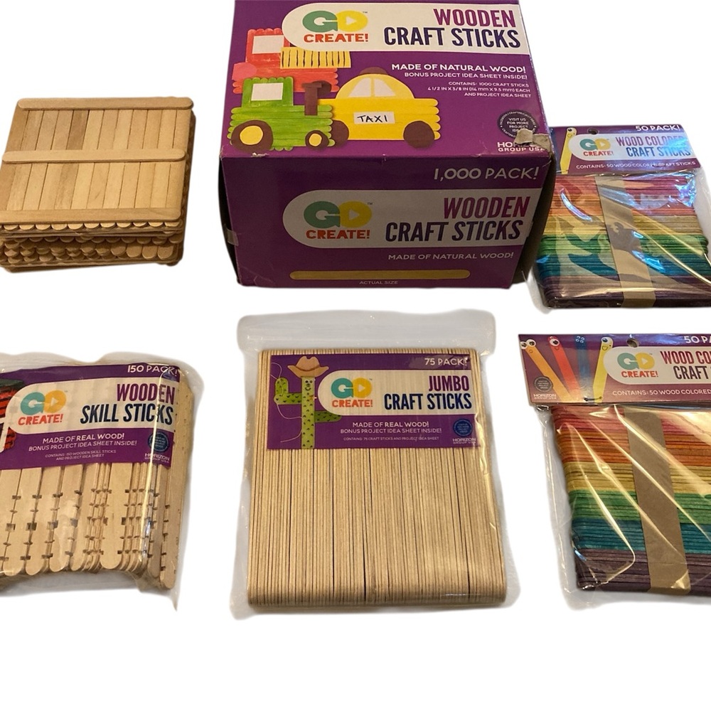 Wooden Craft Sticks Lot Arts and Crafts Projects Mix of Jumbo Colored Regular